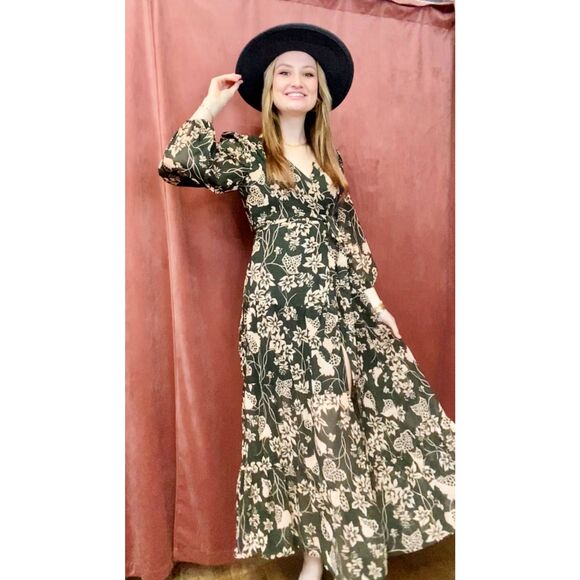 Elan February Black Floral Maxi Wrap Dress - Picture 1 of 7